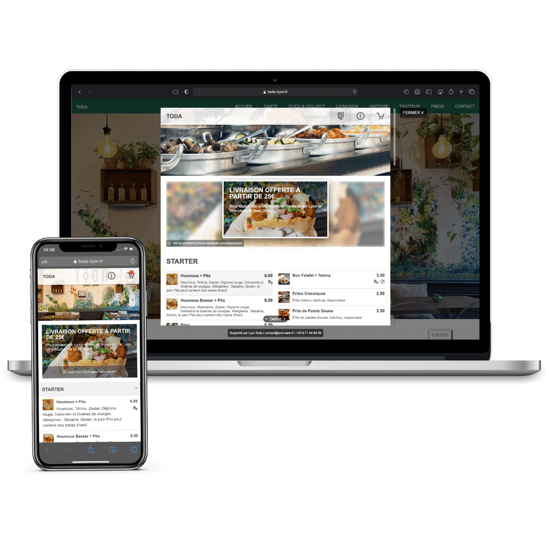 LYON Eats application, outil et solution de commande en ligne clic & collect réservation et livraison création de site web et community manager spécialisé pour les restaurants et métiers de bouche création de contenu vidéos et photos site web à emporter